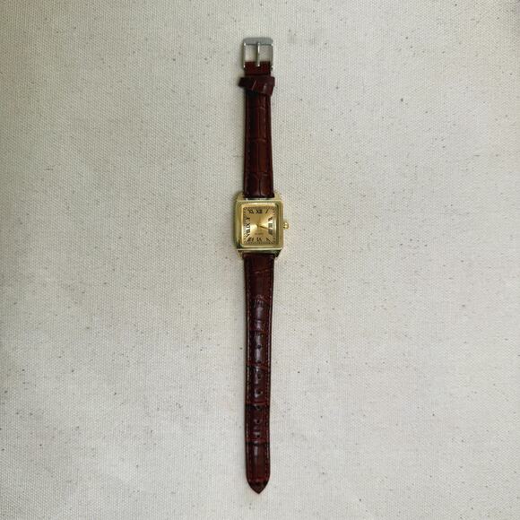 Y2K Gold Brown Leather Quartz Watch with Roman Numerals Unisex 8.5" New - Picture 5 of 6